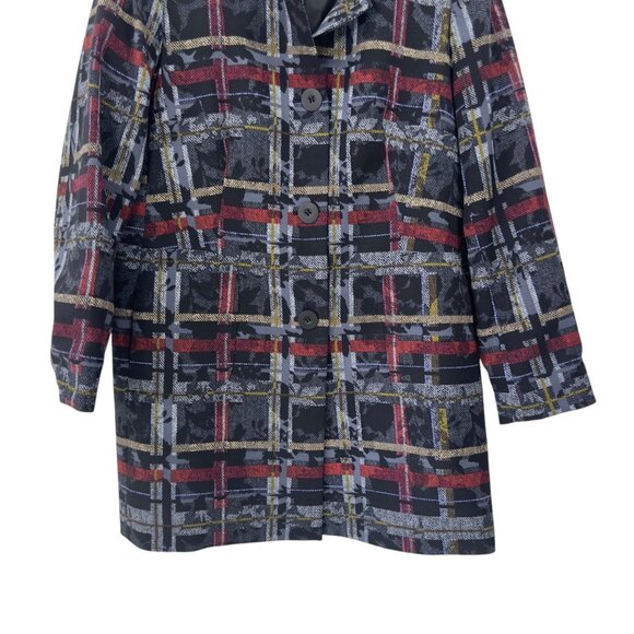 Nine West Womens Plaid Button-Up Coat Size 12 Black/Red/Yellow - Picture 5 of 12